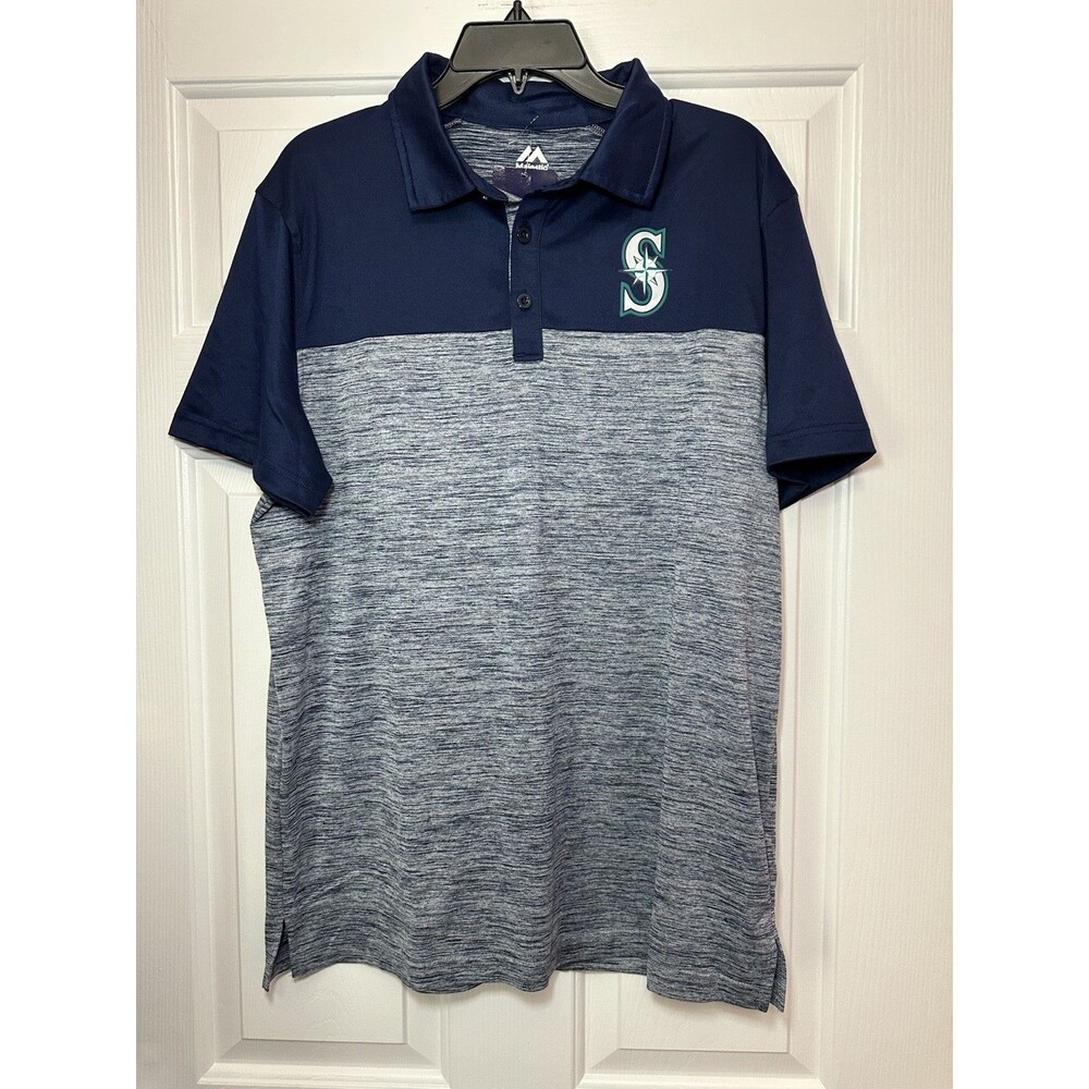 Size L Seattle Mariners Polo Shirt Mens Navy Gray MLB Baseball Short Sleeve NEW